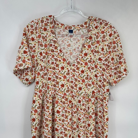 Old Navy Babydoll Dress Womens Medium Whimsical Floral White Orange NEW - Picture 2 of 14